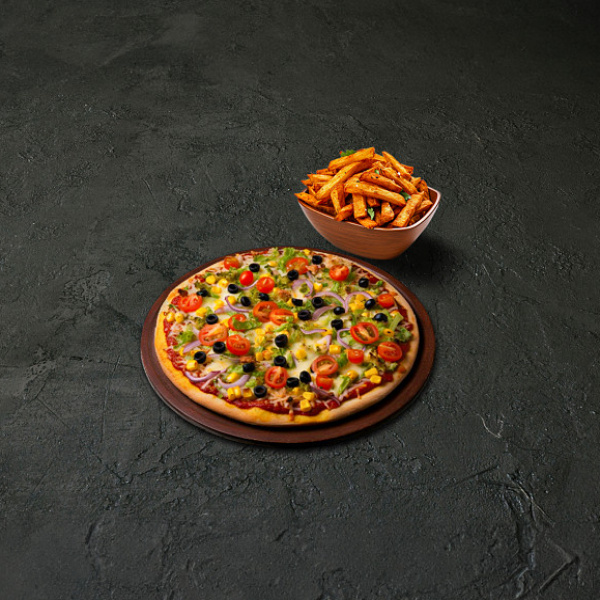 Veg Pizza + Fries